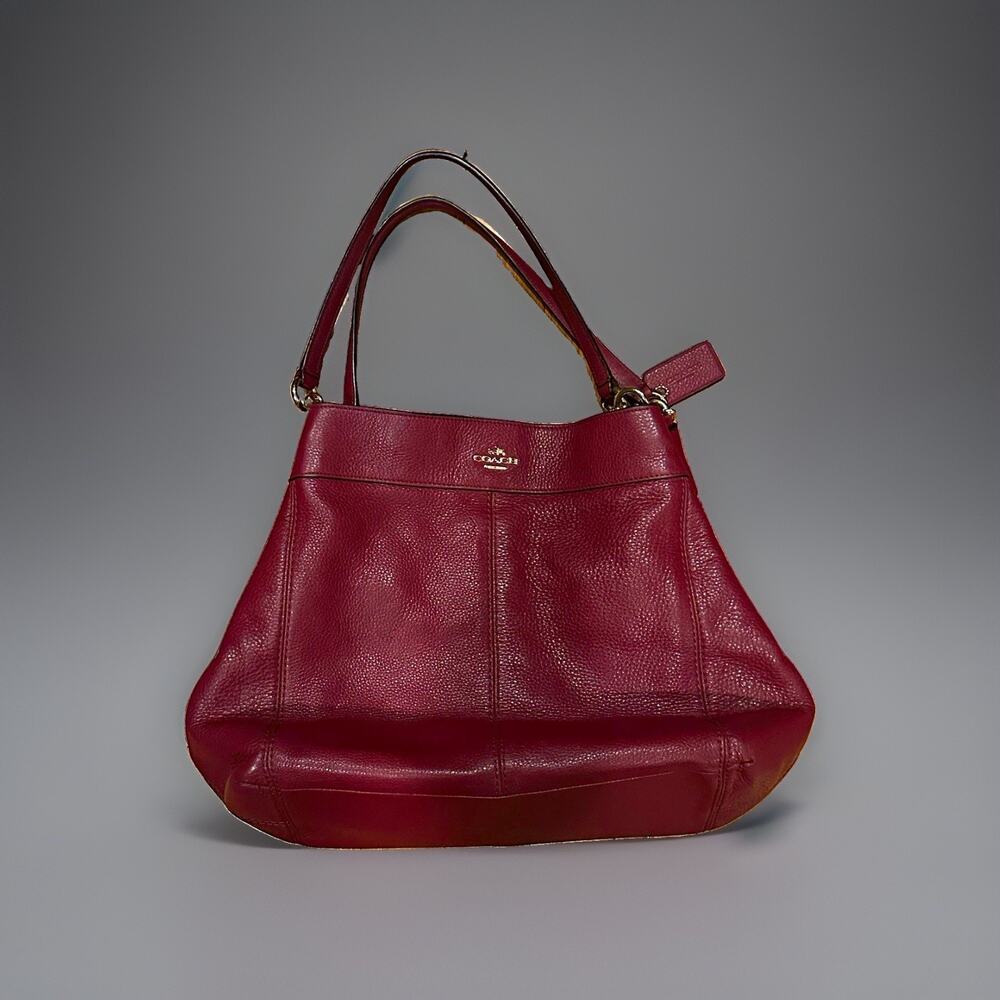 Coach Burgundy Pebbled Shoulder Bag Zip Top Gold Hardware w/ Bag Charm